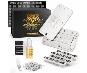 AWANGUARD Premiere Lite - 24x SEED Monedero de Acero para Bitcoin, Copia de Seguridad de Clave de Recuperación de Frase Semilla, Backup con Clave sin Conexión, Compatible con Todos los Monederos BIP39