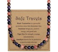 AWARDSEN Collar para hombre con cuentas de cristal curativo para protección de hombres, alivio de la ansiedad, buena suerte, viajes seguros, joyería espiritual, regalos para el día de la madre