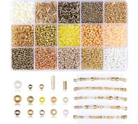 AWARDSEN Cuentas de semillas de oro, cuentas de tubo pequeño, kit de cuentas bordadas, cuentas de vidrio dorado de 15 colores para hacer joyas, manualidades, cuentas pequeñas de 4 mm, 3 mm, 2 mm