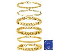 AWARDSEN Juego de 6 pulseras de plata para hombre, acero inoxidable, cadena de eslabones cubanos, regalo de joyería para hombres, papá, mujeres, 7.5 pulgadas, 8.3 pulgadas, 9 pulgadas, 8.3 inches