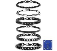 AWARDSEN Juego de 6 pulseras para hombre, pulsera de acero inoxidable, cadena cubana, regalo para hombres, papá, novio, marido, 7.5 pulgadas, 8.3 pulgadas, 9 pulgadas, 7.5 inches