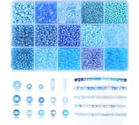 AWARDSEN Juego de perlas de cristal azules para pulseras, cuentas de cristal de 2/3/4 mm para enhebrar con caja de contenedores, 15 colores pequeñas perlas de cristal con agujero para manualidades