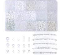 AWARDSEN Juego de perlas de cristal blancas para pulseras, cuentas de cristal de 2/3/4 mm para enhebrar con caja de contenedores, 15 colores pequeñas perlas de cristal con agujero para manualidades
