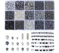AWARDSEN Juego de perlas de cristal negras para pulseras, cuentas de cristal de 2/3/4 mm para enhebrar con caja de contenedores, 15 colores pequeñas perlas de cristal con agujero para manualidades
