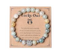 AWARDSEN Pulsera de búho de 8 mm para mujer, regalo de buena suerte para mejores amigas, compañeros de trabajo, Navidad, cumpleaños, regalo de buena suerte en los exámenes, 8 mm, Piedra