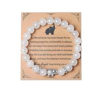 AWARDSEN Regalos de elefante para mujer, pulseras de elefante, regalos para sentirse mejor, pulsera de ansiedad, pulsera de cuentas de 8 mm con tarjeta inspiradora, 8 mm, Piedra