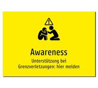 Awareness - Apoyo en caso de de fronteras: informar aquí, cartel de aluminio A5: 210 x 148 mm, con gráficos y texto