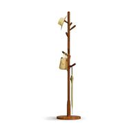 Awatiwa Perchero de madera maciza, perchero independiente en forma de árbol con 11 ganchos, poste principal de 1.6 pulgadas de diámetro (base redonda, marrón)