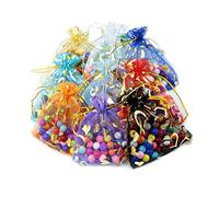 AWAVM 100 bolsas de organza de color mezclado de color melocotón con corazón de amor, bolsas de joyería de boda de 7 cm x 9 cm, perfectas para bodas, Navidad, cumpleaños, aniversarios, bolsas de