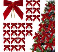 AWAVM 20 lazos rojos para árbol de Navidad, decoración de Navidad, lazos de terciopelo rojo para árbol de Navidad, decoración de árbol de Navidad con lazo de giro, decoración de Navidad, fiesta de