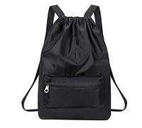 AWAVM Bolsa impermeable con cordón, mochila deportiva con cordón, bolsa de gimnasio con compartimento para zapatos, mochila de cuerda resistente al agua para mujeres y hombres, Negro, Talla única