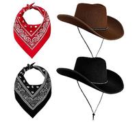 AWAVM de vaquero rosa y bufanda de vaquero accesorios de gafas de sol en forma de corazón para mujer,sombrero de vaquera con ala de plumas esponjosas para cosplay,disfraces de Halloween (Marrón+Negro)