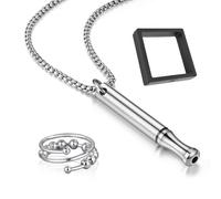 AWAVM portátil Stress Reduction Mindfulness necklace set para el día de San Valentín, collar de respiración de acero inoxidable, collar silbato de ansiedad para ejercicios de respiración