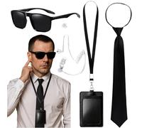 AWAVM Set de 5 accesorios de vestuario para agentes secretos, conjunto de uniforme de seguridad secreto, accesorios de vestuario para espías, incluyendo gafas de montura fina, corbata, accesorios para