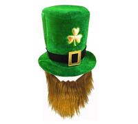 AWAVM Sombrero de duende verde de lujo para adultos con barba de jengibre, accesorios del día de San Patricio, sombrero de terciopelo, talla única, accesorio de disfraz irlandés para hombres y mujeres