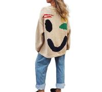 Awayhall Jerséis de Punto para Mujer, suéter Suelto Colorido con Cuello Redondo, Jersey Informal y cómodo para Pareja (Multi Coloured Face,S)