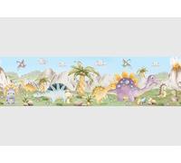 AWBD 8512 - Cenefa autoadhesiva con diseño de dinosaurios de acuarela, resistente al agua, decoración para habitación infantil, cenefa de pared para niñas y niños, lámina | ancho 500 cm x alto 13,8 cm