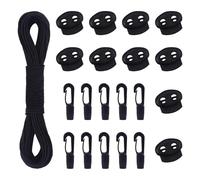 AWBEOT 30m Cuerda Elástica 3mm Cordón de Goma Elástico Cordón Elástico Negro Cuerda de Tensión con 10 Cerradura de Cordón 10 Ganchos de Plástico para Lona Camping Kayak Zapatos Mochila