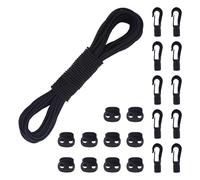 AWBEOT Cuerda Elástica 4mm x 20m, Cordón de Goma Elástico, Cordón Elástico Negro, Cuerda de Tensión con 10 Cerradura de Cordón y 10 Ganchos de Plástico, para Lona,Camping,Kayak,Zapatos,Mochila
