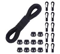 AWBEOT Cuerda Elástica 5mm x 20m, Cordón de Goma Elástico, Cordón Elástico Negro, Cuerda de Tensión con 10 Cerradura de Cordón y 10 Ganchos de Plástico, para Lona,Camping,Kayak,Zapatos,Mochila