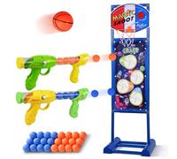 AWBETY Juegos de Tiro al Blanco, Pistola de Juguete 2 en 1 para Niños con Canasta de Baloncesto - Lanzador de Bolas de Espuma con Diana - 24 Bolas - Regalo Cumpleaños para Niños y Niñas 8+ Años