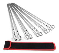 AWCIGG® 20 Piezas Brochetas para Barbacoa de Premium Acero Inoxidable 304 Brochetas de la Parrilla de 40 cm Pinchos de Metal Planos Pinchos para Barbacoa Reutilizables con Bolsa de Nylon