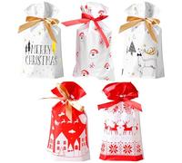 AWCIGG 30 Piezas Navidad Bolsas de Regalo Pequeñas Bolsas de Bolsitas de Navidad para Regalos Sobres de Navidad con Cordón para Galletas Dulces Chocolates 15x23 CM