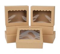 AWCIGG Caja de Pastelería Kraft Pequeña de 12 Piezas, 15,3 x 12,7 x 5,1 cm Caja de Regalo con Ventana Transparente para Galletas, Pastelería, Tarta