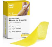 AWD Xeroform Petrolatum - Vendaje de gasa de malla fina para el cuidado de heridas (caja de 25) (5 x 9 pulgadas)