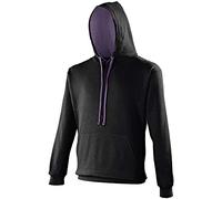 AWDis Varsity Hoodie Sudadera con Capucha, Negro Azabache y Morado, XL para Hombre