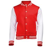 AWDis Varsity Jacket, Chaqueta Bomber Para Hombre, Multicolor (Fire Red/White), Medium