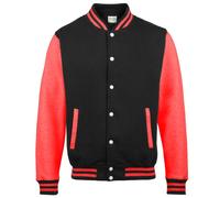 AWDis Varsity Jacket, Chaqueta Bomber Para Hombre, Multicolor (Jet Black/Fire Red), Large