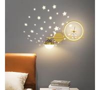 AWEITG Aplique de pared LED regulable diseño de astronauta: moderna lámpara de proyección de y estrellas for dormitorio infantil, luz de noche dorada, blanca y negra for guardería de niños y niñas