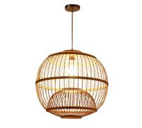 AWEITG Lámpara de bambú tejida a mano - Pantalla redonda vintage 50 cm para salón té zen, comedor e isla cocina