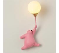 AWEITG Lámpara de pared con globo de oso de dibujos animados, aplique for habitación de niños, iluminación de pared con base G9(Pink,Right)
