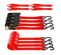 AWELCRAFT Ratchet Straps, 1500 lbs Breaking Strength - Premium 4X 15ft Tie Down Strap Set, 4X Soft Loops for Moving Appliances, Lawn Equipment, Motorcycle (Red)