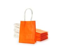 AWELL Pequeña bolsa de papel naranja con asa, bolsa reciclada de 6 x 4.5 x 2.5 pulgadas, para Halloween, boda, cumpleaños, paquete de 24