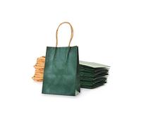 AWELL Pequeña bolsa de papel verde oscuro con asa, bolsa de recuerdos de fiesta, 6 x 4.5 x 2.5 pulgadas, para celebraciones, paquete de 24