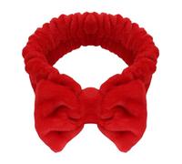 Awenbin Diadema de spa, diadema con lazo en rojo rosa, reutilizable, suave y cómoda, evita que el líquido se moje y rompa el cabello, ideal para limpieza facial, baño y ejercicios de yoga