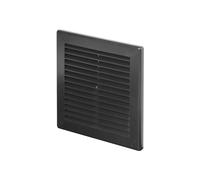 Awenta Cubierta de rejilla de ventilación de plástico de 150 x 150 mm, color negro con red de mosquitos, cubiertas de agujeros de tornillo para un mejor aspecto