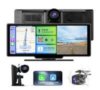 AWESAFE Pantalla Táctil de 10.26 Pulgadas para Coche con CarPlay/Android Auto Inalámbrico, Pantalla Portátil con Dashcam 4K Frontal/Cámara Trasera de HD 1080P/Control por Voz/Bluetooth/Mirror Link