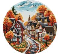 Awesocrafts Kit de punto de cruz, calles de otoño, patrones fáciles, punto de cruz, bordado, costura, suministros