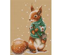 Awesocrafts Kit de punto de cruz con estampado de ardilla de invierno, patrones fáciles de bordar, kit de costura