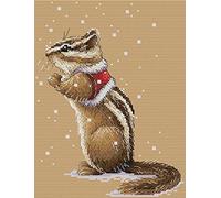 Awesocrafts Kit de punto de cruz con estampado de ardilla de invierno, patrones fáciles, punto de cruz, bordado, costura, suministros