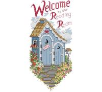 Awesocrafts Kit de punto de cruz con estampado de bandera de puerta Bienvenido a nuestra sala de lectura, patrones fáciles, punto de cruz, bordado, kit de costura