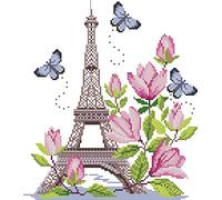 Awesocrafts Kit de punto de cruz con estampado de la Torre Eiffel en primavera, patrones fáciles, punto de cruz, kit de costura