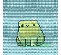 Awesocrafts Kit de punto de cruz con estampado de rana verde, patrones fáciles, punto de cruz, bordado, suministros de costura (rana)