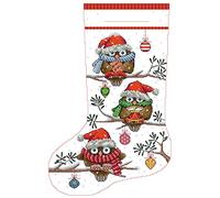 Awesocrafts Kit de punto de cruz con estampado navideño, diseño de búho, fácil de bordar, suministros de costura (búho)