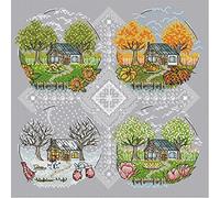 Awesocrafts Kit de punto de cruz, cuatro estaciones de patrones fáciles de bordar, suministros de punto de cruz, contados (cuatro estaciones, contado)