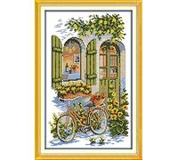 Awesocrafts - Kit de punto de cruz, diseño de gallo de pollo con patrones fáciles de bordar, suministros de Navidad, estampado o contado (casa, estampado)